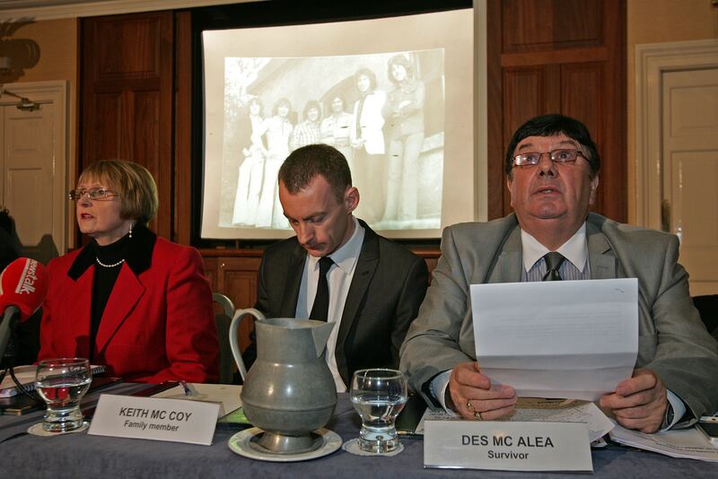 Members of Justice for the Forgotten at a press conference in Dublin in 2011 respond to the HET report on the Miami Showband massacre. Photograph: Eric Luke