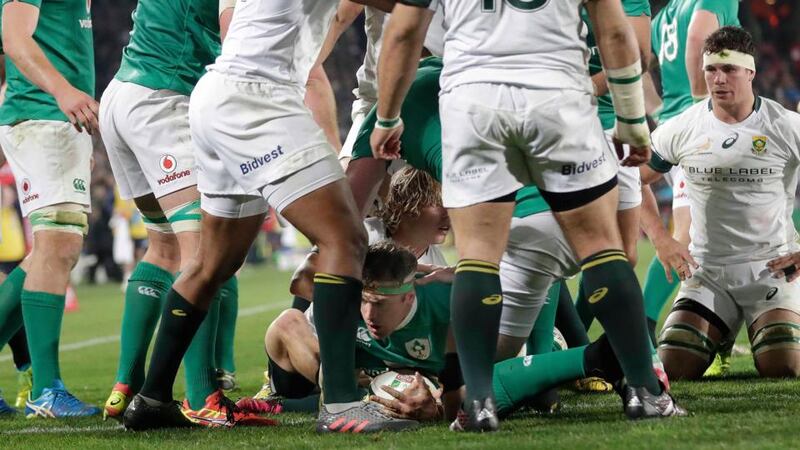Jamie Heaslip scores his  try in the second half. Photo: Billy Stickland/Inpho