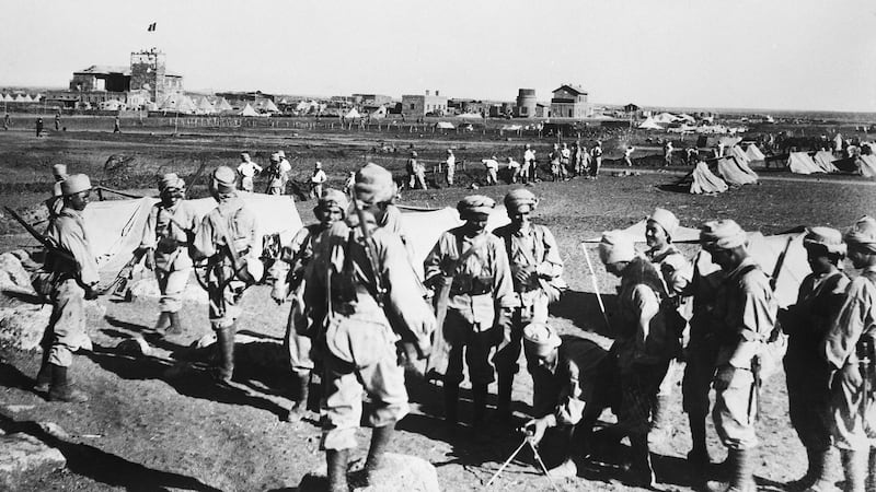 French native troops taking up positions in natural trenches left by Roman ruins in Suedi, Syria, after a Druse uprising in 1925. Photograph: Getty Images