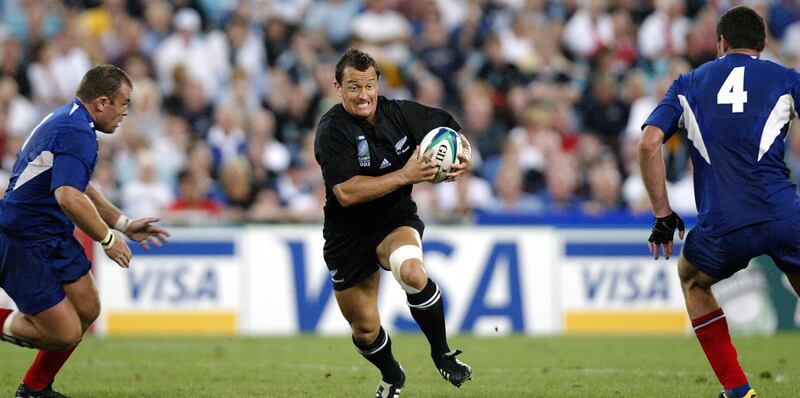 Spencer looks for a way past the French defence during the Rugby World Cup 2003 play-off match for third and fourth place between France and New Zealand at the Olympic Park Stadium in Sydney. Photograph: William West/AFP via Getty