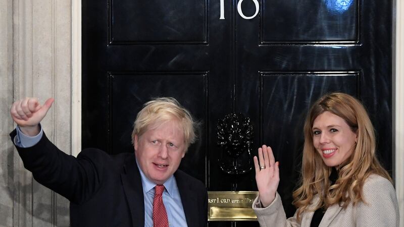 British prime minister Boris Johnson and his partner Carrie Symonds arrive at 10 Downing Street early on Friday  after his   general election win. Photograph: Reuters
