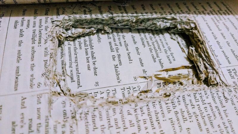 The centre of the poetry book had been hollowed out to hide a jewellery box as a love token inside