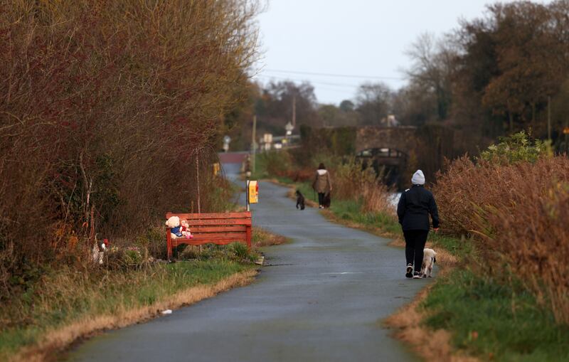 The memorial to murdered school teacher Ashling Murphy on the banks of the Grand Canal in Tullamore, Co Offaly, on the day Jozef Puska was convicted of her murder. Photograph: Laura Hutton