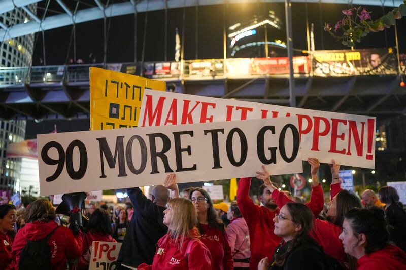 Demonstrators call for the immediate release of hostages held in the Gaza Strip. Photograph: Ohad Zwigenberg/AP