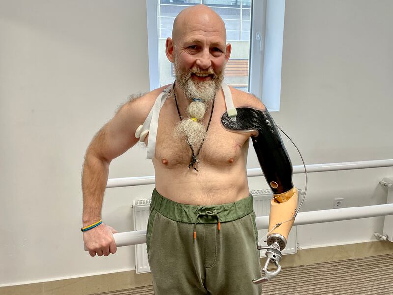 Oleh ran a computer consulting firm in Kyiv before volunteering for Ukraine's army when Russian invaded two years ago. He lost his left arm in a mortar strike in the southeastern Zaporizhzhia region last October. Photograph: Daniel McLaughlin