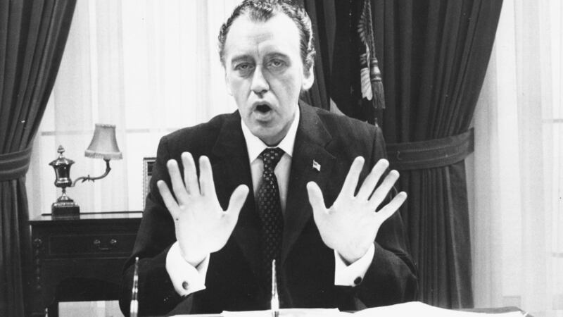 Nicol Williamson playing Richard  Nixon in a play about the Watergate scandal called I Know What You Mean, which was braodcast in July 1974. Photograph:    Keystone/Hulton Archive/Getty Images