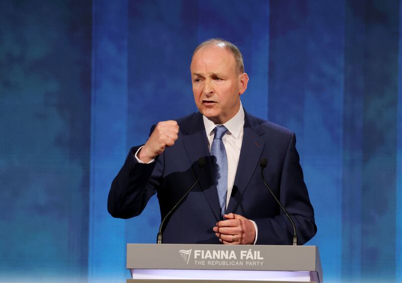 Tánaiste and Leader of Fianna Fáil Micheál Martin giving the main address of the 82nd Fianna Fáil ardfheis in Dublin. Photograph: Alan Betson/The Irish Times

