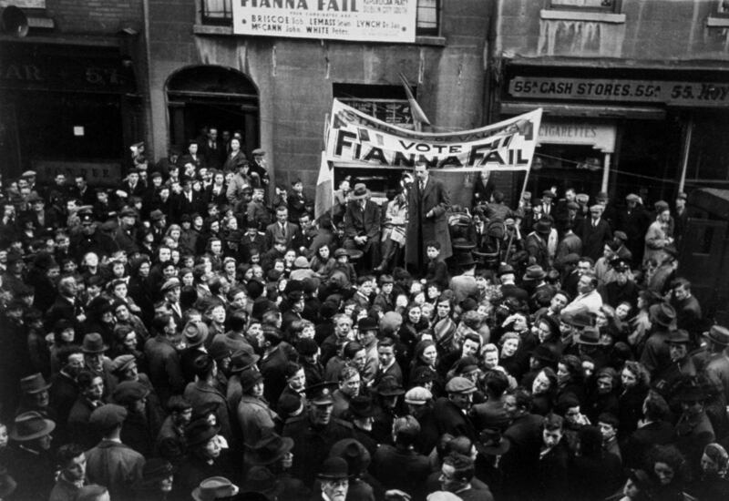 Sean Lemass, a candidate for Fianna Fail, addressing a crowd in Dublin in 1943. Photo by Haywood Magee/Getty Images