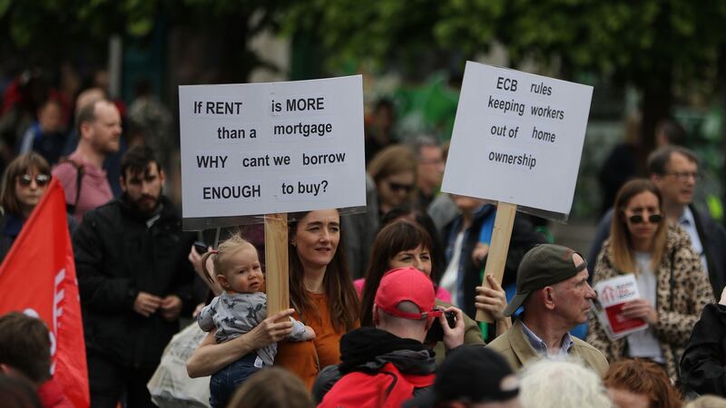 The Raise the Roof Rally was attended by thousands of people in Dublin city centre on Saturday. Photograph Nick Bradshaw/The Irish Times