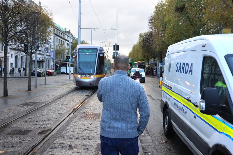 Rayan (not his real name), from Morocco, on O’Connell Street, Dublin.
Photograph: Dara Mac Dónaill





