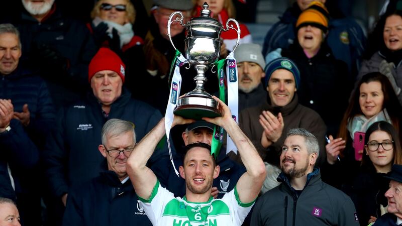 Captain Michael Fennelly lifts the trophy after Ballyhale Shamrocks’ victory over St Mullins in the Leinster club hurling final. Photograph: James Crombie/Inpho