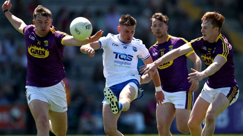 Gavin Crotty of Waterford shoots during the All-Ireland SFC qualifier against Wexford at Innovate Wexford Park. Photograph: Bryan Keane/Inpho