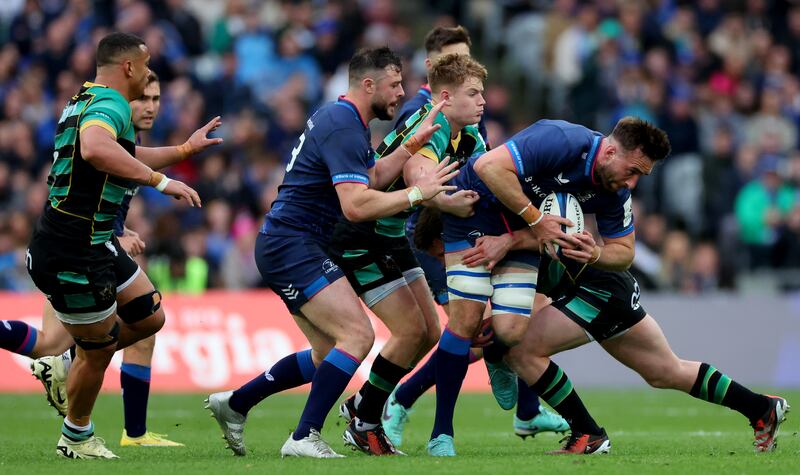 Leinster's Robbie Henshaw and Jack Conan in action against Northampton. Photograph: James Crombie/Inpho