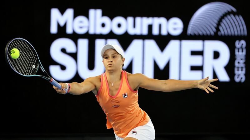 Australia’s Ashleigh Barty hits a return against Shelby Rogers of the US during their Yarra Valley Classic women’s singles match on Friday. Photograph: Getty Images