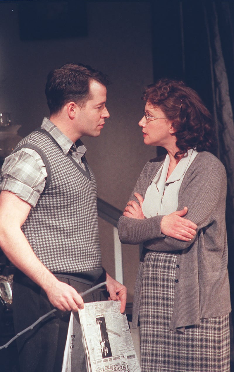 J Smith-Cameron with Matthew Broderick in a production of Emlyn Williams’s Night Must Fall at the Lyceum Theater in New York in 1999. Photograph: Sara Krulwich/The New York Times
                      