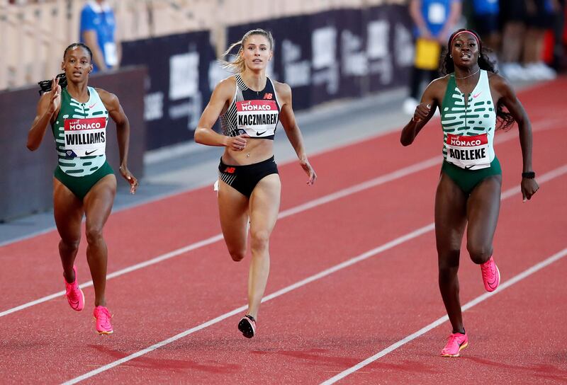 Rhasidat Adeleke in action during the 400m race on her Diamond League debut in Monaco. Photograph: Sebastien Nogier/EPA 