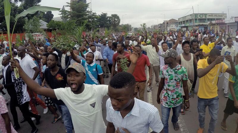Demonstrators chant slogans during a protest against President Joseph Kabila, organised by the local Catholic Church, in Kinshasa, Democratic Republic of Congo, January 21st, 2018. Photograph: Kenny Katombe/Reuters