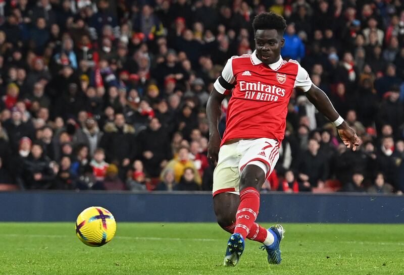 Arsenal's Bukayo Saka scores against West Ham. Photograph: Neil Hall/EPA