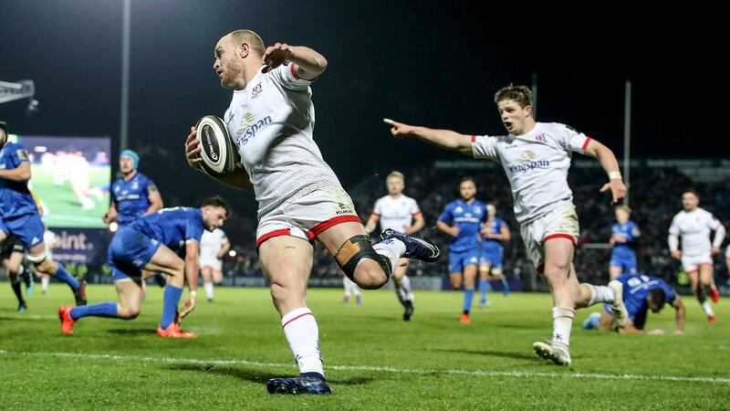 Ulster’s Matt Faddes scores their second try. Photograph: Dan Sheridan/Inpho