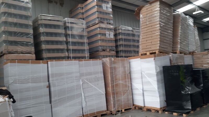 An image from the    alcohol bottling plant and cigarette manufacturing factory uncovered in Co Louth. Photograph: An Garda Síochána