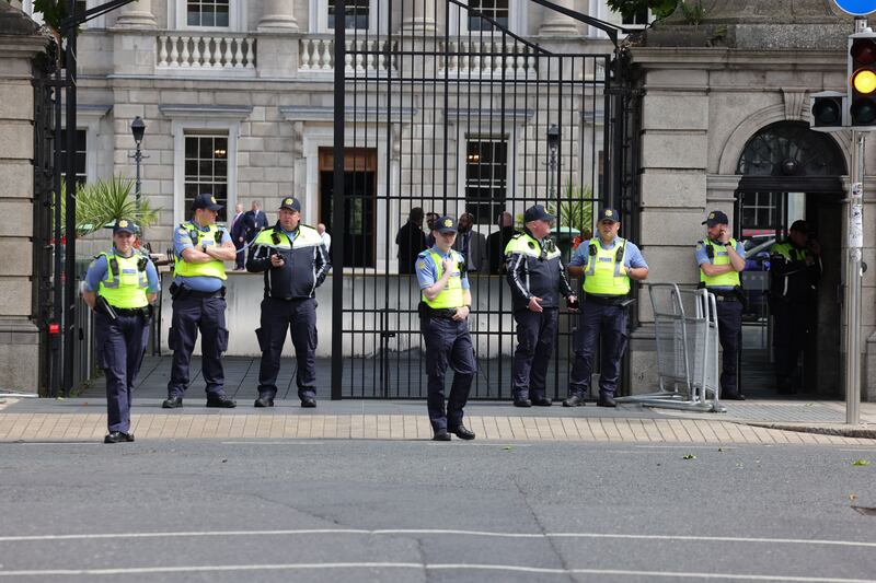 16/07/2025  - A Large Garda operation in place for an anti immigration protest which started at Dublins GPO before heading for the Merrion Square side of the Dail and Government Buildings.  Photograph: Alan Betson / The Irish Times

