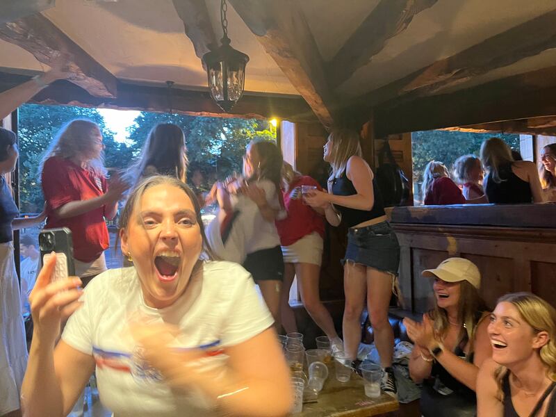 Celebrations at the Alexandra pub in Clapham when England score their equaliser in the Euro 2024 final against Spain