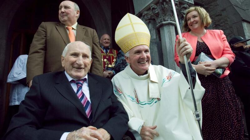 Bishop Brendan Leahy, ordained 47th Bishop of Limerick at St John’s Cathedral, Limerick, with his father, Maurice Leahy. Photograph: Kieran Clancy Bishop Brendan Leahy with his father, Maurice Leahy. Photograph: Kieran Clancy