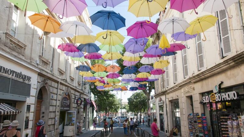 An umbrella installation for the Arles Photography Festival. Photograph: Stefano Buonamici for The New York Times