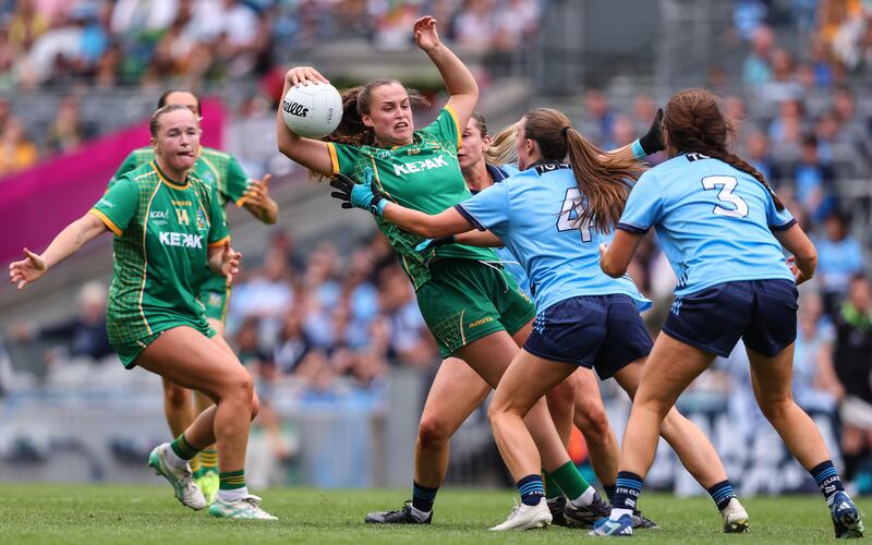 Meath's Emma Duggan is tackled by Niamh Donlon of Dublin. Photograph: Ben Brady/Inpho