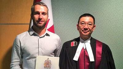 Kerry man Ruairi Spillane receiving his citizenship in Vancouver in 2015: “Canada has a long, proud history as a peaceful, prosperous country, and becoming a Canadian can be an immensely proud moment.”