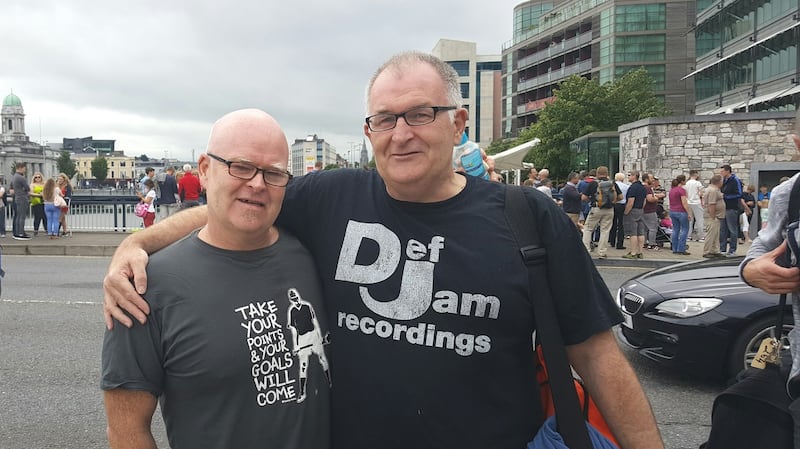 Denis and Liam Ryan after completing the recent Lee Swim. Photograph: Sadhbh Byrne Ryan