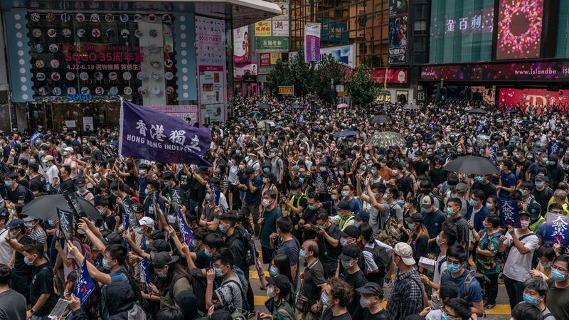 Pro-democracy supporters take part in an anti-government rally in Hong Kong. Photograph: Anthony Kwan/Getty Images