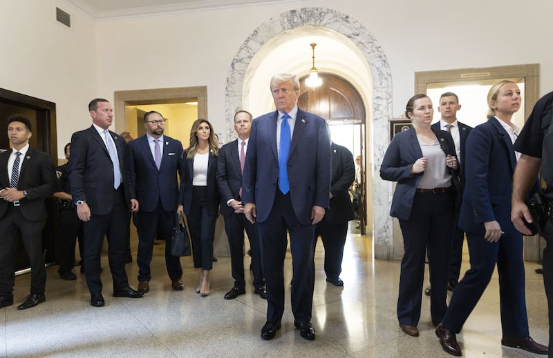 Former US president Donald Trump arrives for the first day of his civil fraud trial in New York. Photograph: Justin Lane/EPA