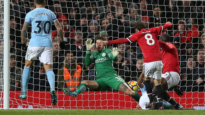 Manchester City goalkeeper Ederson was invovled in the post-match fracas. Photograph: Nigel Roddis/EPA