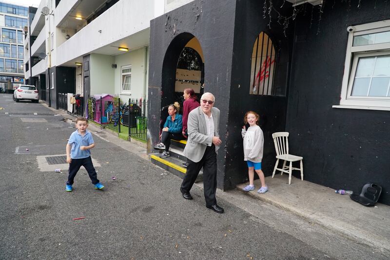 Christy Burke canvassing in St Michan's House in the north inner city. Photograph: Enda O'Dowd