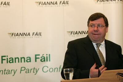 The taoiseach Brian Cowen at the Fianna Fáil Parliamentary Party Conference, in Galway, in 2010. Photograph: Eric Luke