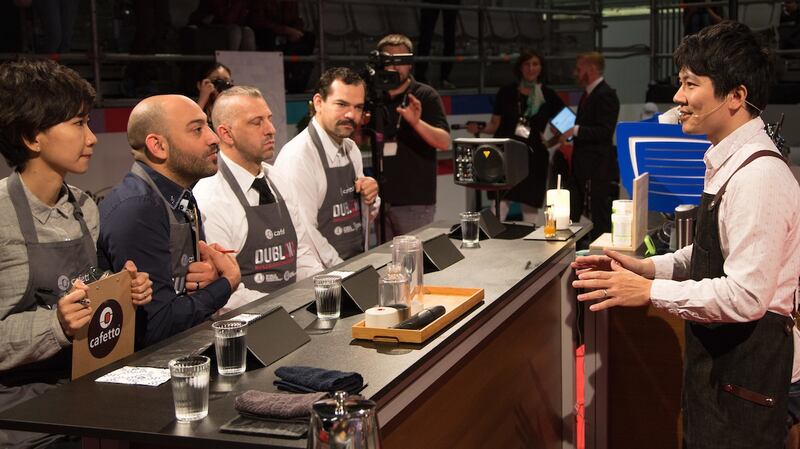 Berg Wu from Taiwan, winner of the 2016 World Barista Championships, in action at the event which was held in Dublin last June. Photograph: World Coffee Events