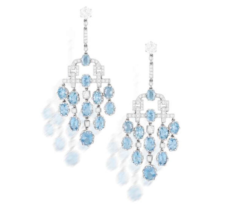 Early-20th-century aquamarine and diamond earrings