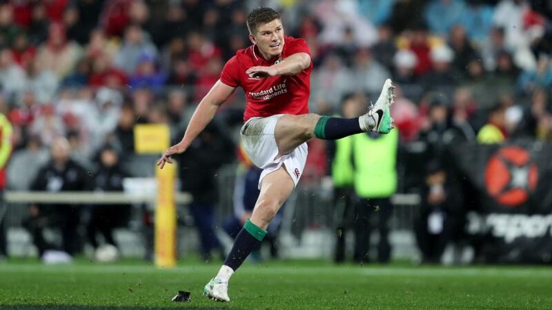 Owen Farrell kicks the match-winning penalty. Photo: David Davies/PA Wire.