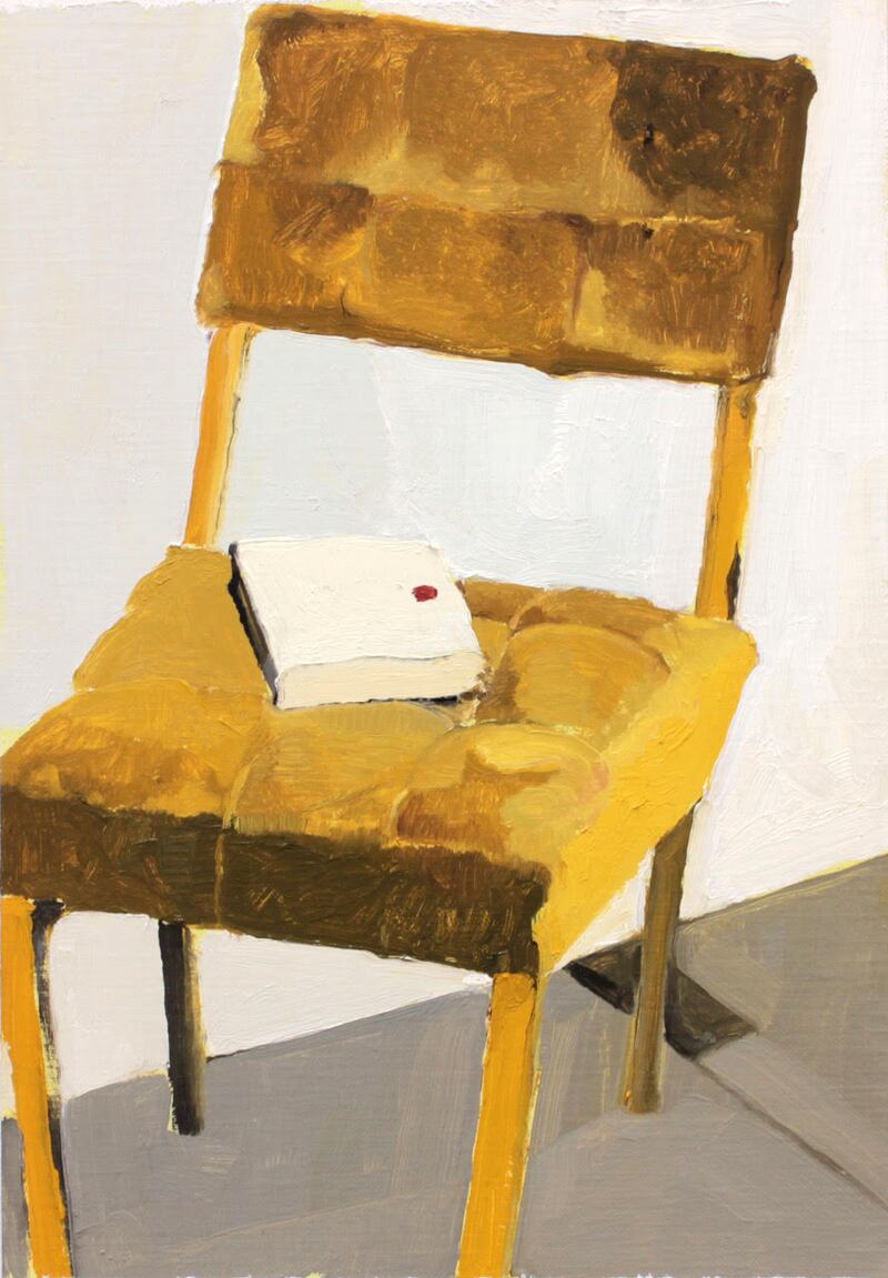 Molly Douthit, It’s a joke (from the Chairs series) 2017. Oil on panel. Photograph: Molesworth Gallery