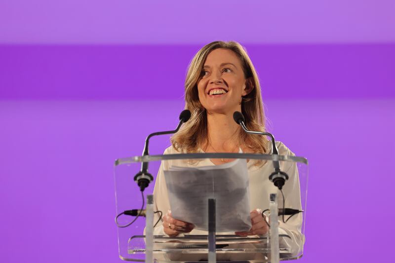 Holly Cairns opening  the Social Democrats National Conference 2024 in UCD. She said that in government, her party would deliver 50,000 homes per year. Photograph: Alan Betson