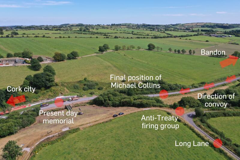Graphic of Béal na Bláth where Michael Collins was fatally shot 100 years ago