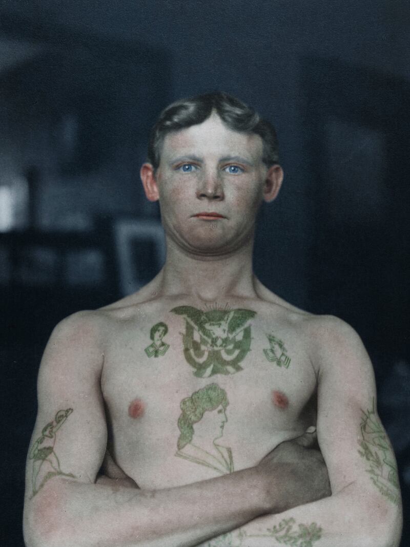 German stowaway photographed at Ellis Island Immigration Station in 1911. Photograph: New York Public Library, colourised by Matt Loughrey