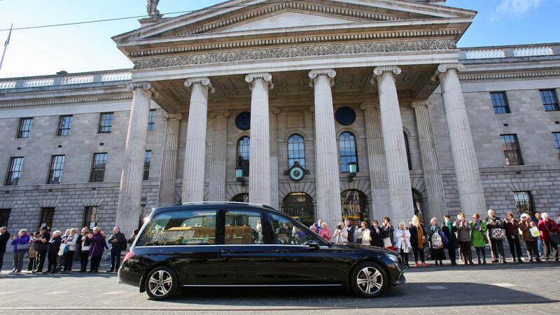 The cortege passes the GPO on Dublin’s O’Connell Street. Photograph: Gareth Chaney/Collins Photos