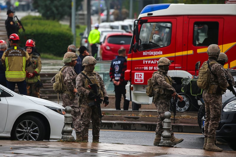 Turkish security forces cordon off an area after an explosion in Ankara. Photograph: AP Photo/Ali Unal