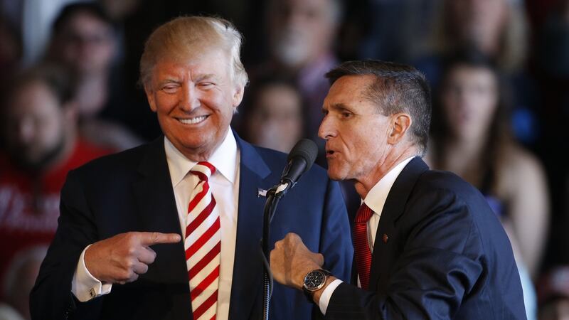 Russia links:  Donald Trump and Mike Flynn, who briefly became his national-security adviser, during Trump’s presidential campaign. Photograph: George Frey/Getty