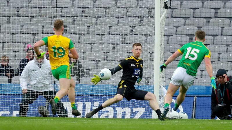 Meath’s Thomas O’Reilly scores the first goal of the match at Croke Park. Photograph: Oisin Keniry/Inpho