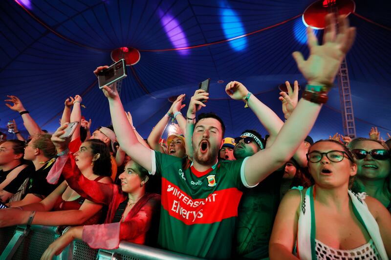 Fans of the Saw Doctors react as the band performs on Sunday at Electric Picnic. Photograph: Alan Betson/The Irish Times

