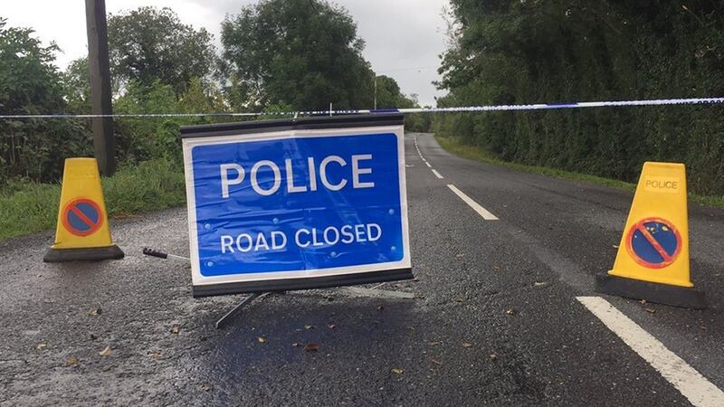 A police road block close to the scene where an explosive device was detonated at Wattle Bridge close to Newtownbutler, Co Fermanagh. Photograph: PA Wire