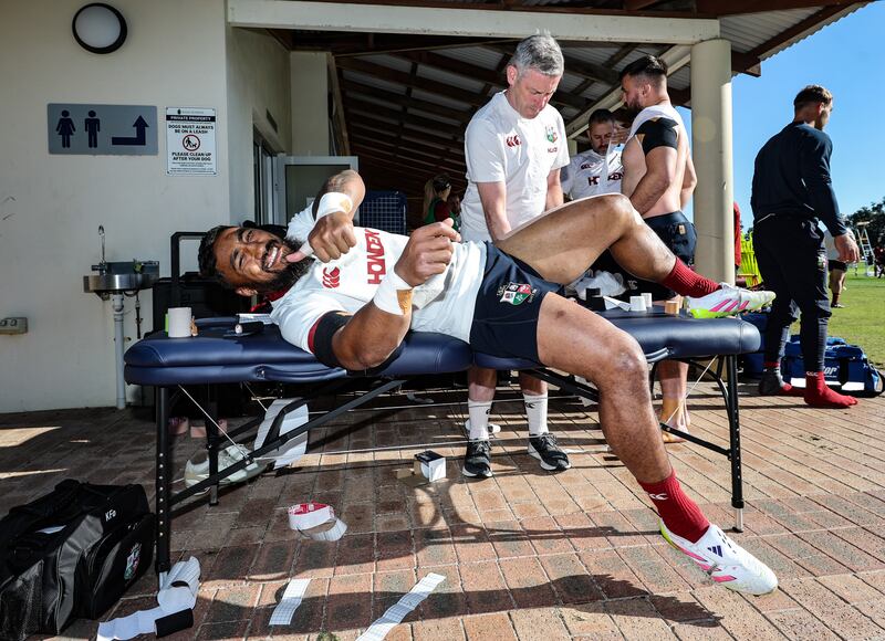 Bundee Aki gets ready for a Lions training session at Hale School in Perth. Photograph: Billy Stickland/Inpho